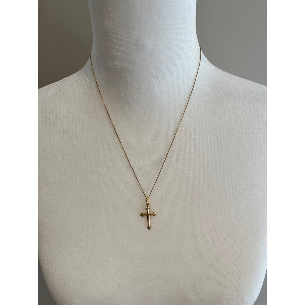 Gold Cross 18k Necklace 14k Budded Ends Box Chain Religious Jewelry Gold 2.6gram